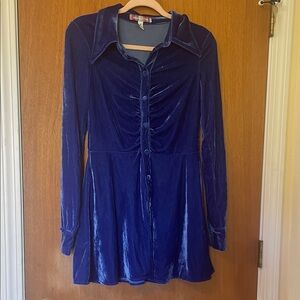 Urban Outfitters Royal Blue Velvet Long Sleeve Dress